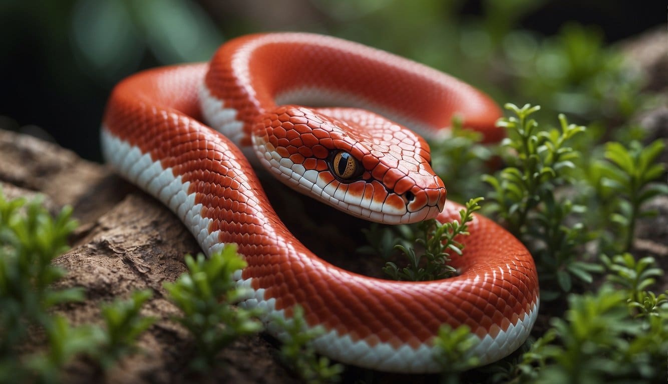 Caboclo Cobra Coral Ponto Riscado: Significado E Origem 2 A vibrant red and white snake, the Caboclo Cobra Coral, coils around a sacred symbol in the Umbanda tradition