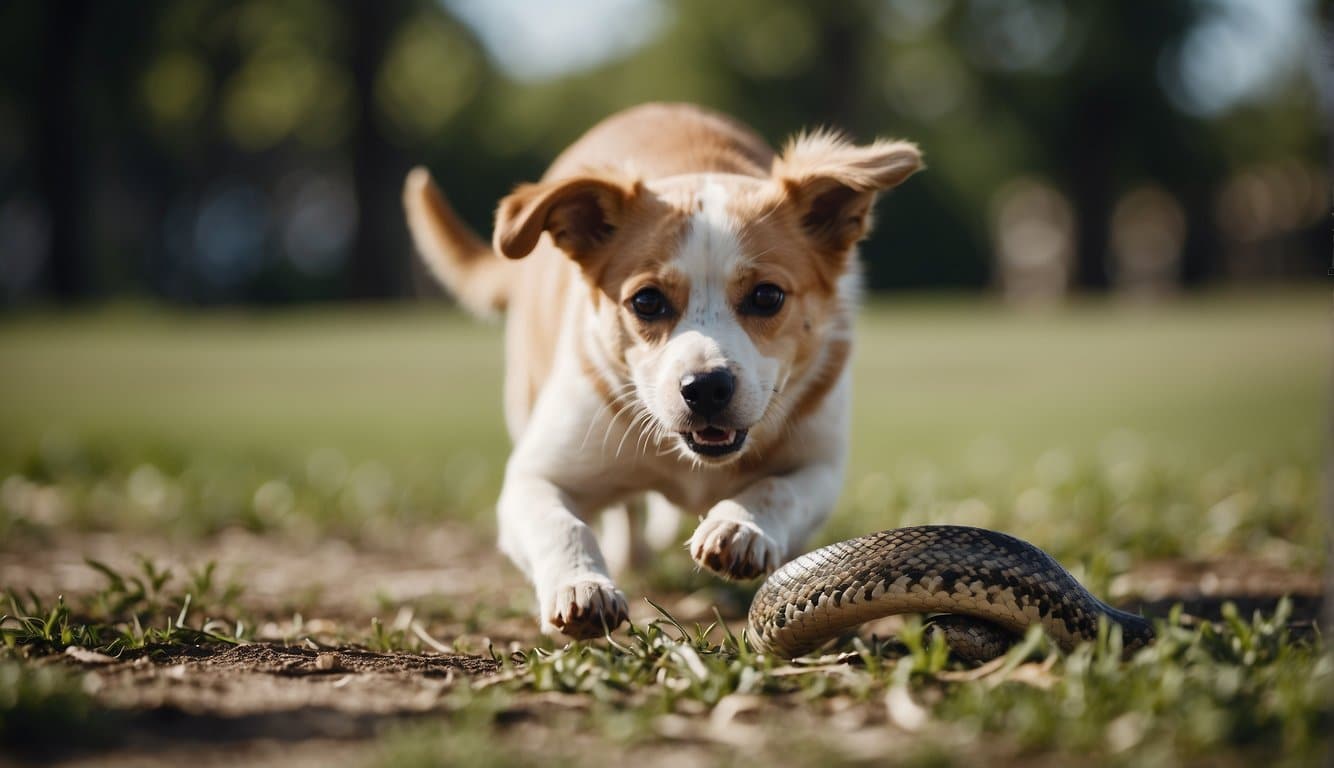 A dog aggressively attacking and killing a snake