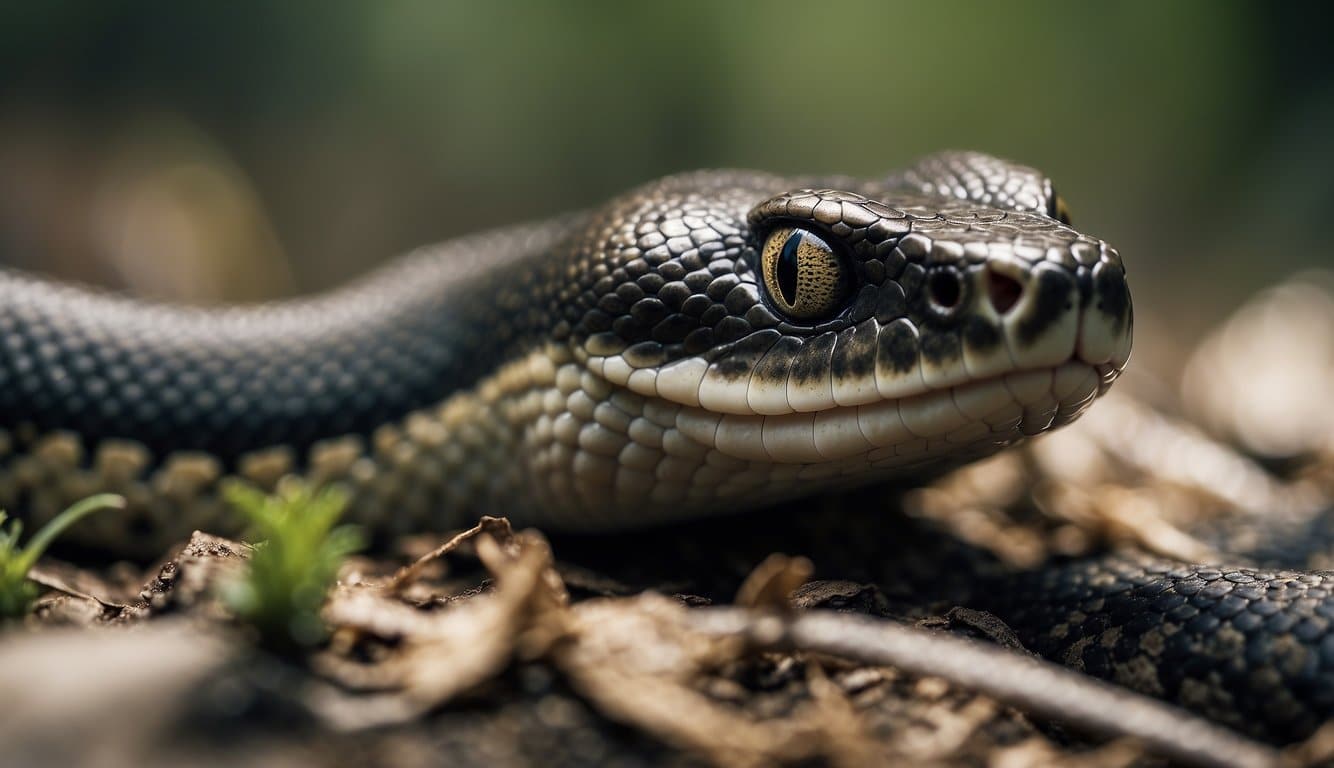 A snake with a toad in its mouth, showing aggression