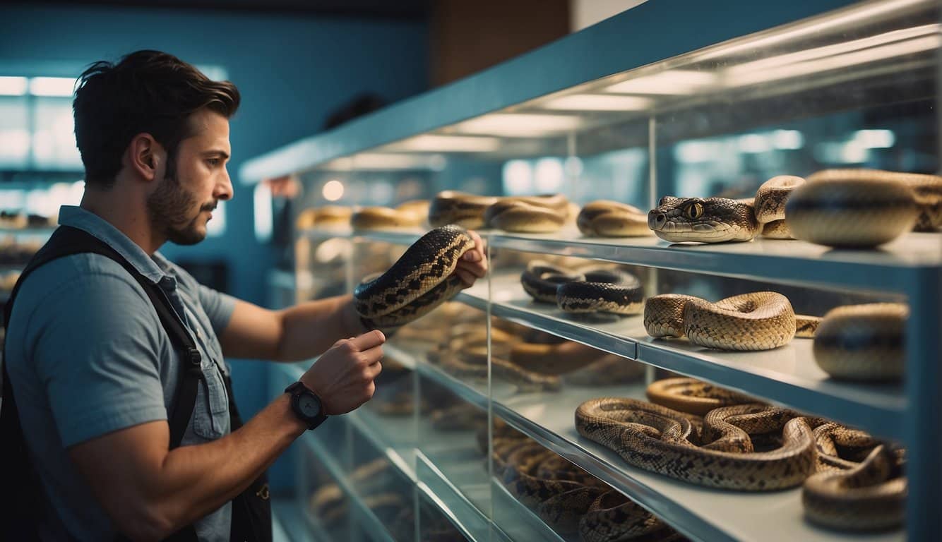 Cobra De Estimação Preço: Quanto Custa Ter Uma Cobra Em Casa? 2 A person selecting a pet snake from various options at a pet store