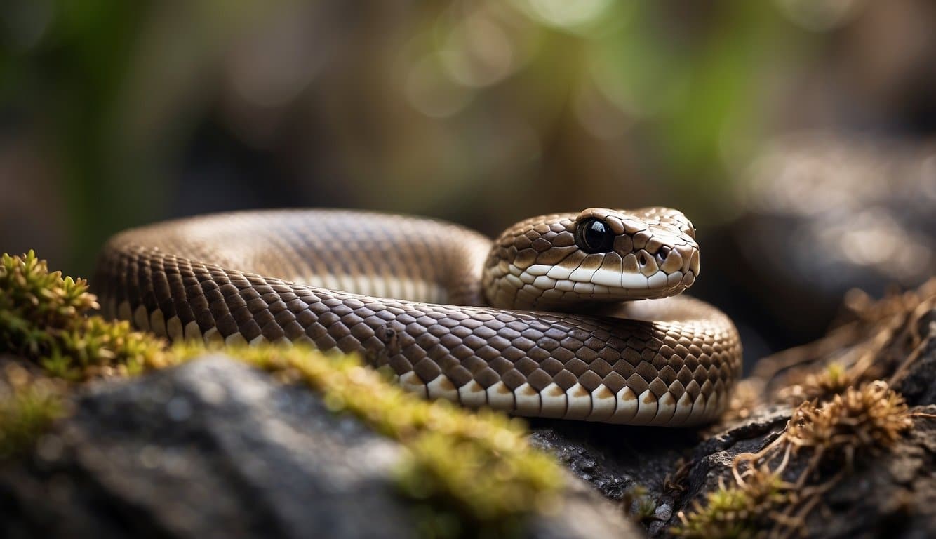 Cobra Marrom Com Listra Preta: Conheça As Características E Hábitos Da Espécie 2 A brown snake with a black stripe, slithering through a rocky habitat