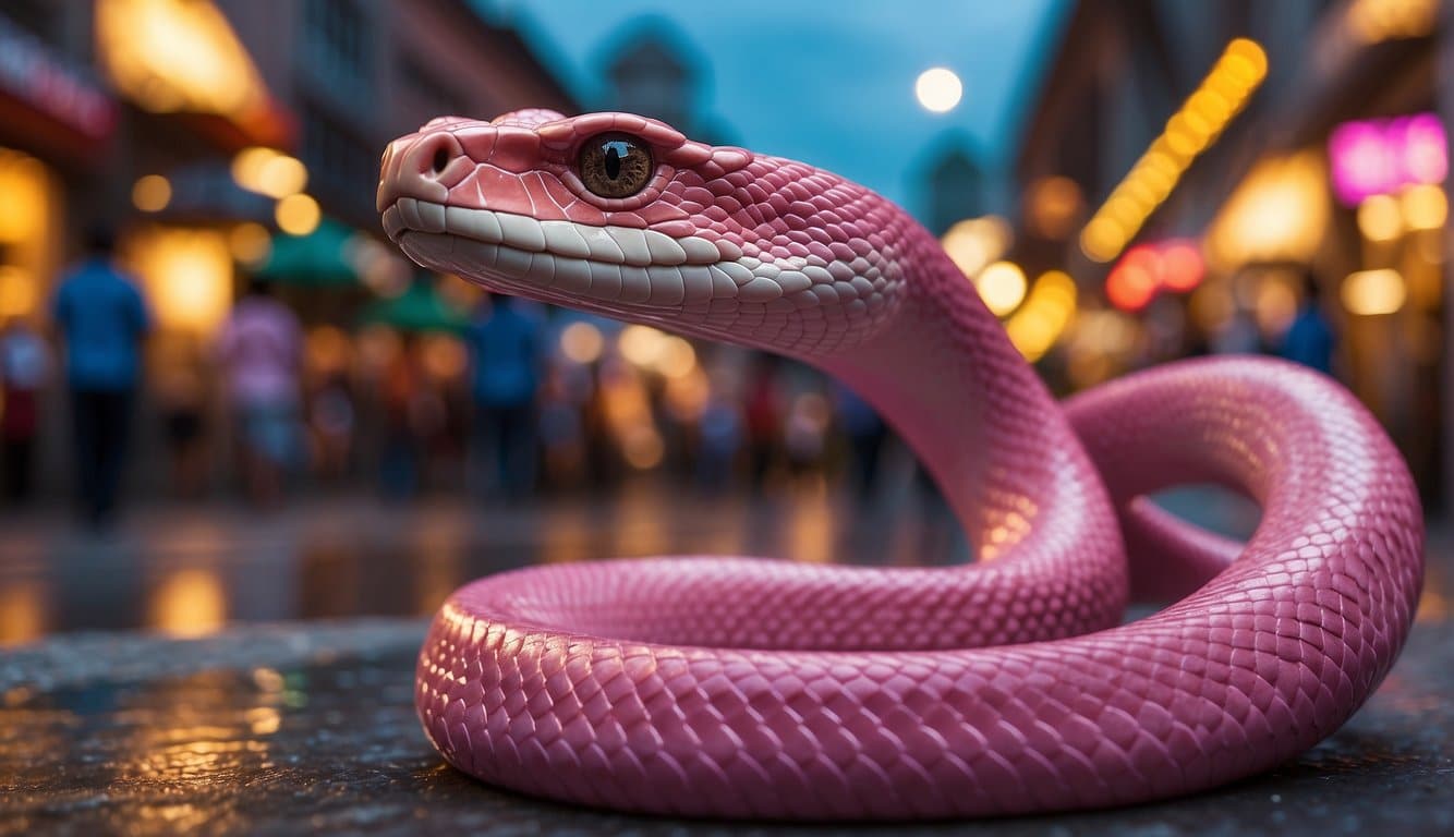 Cobra Rosa: Saiba Tudo Sobre A Espécie De Cobra Mais Venenosa Do Mundo 3 A pink cobra slithers through a vibrant cultural scene