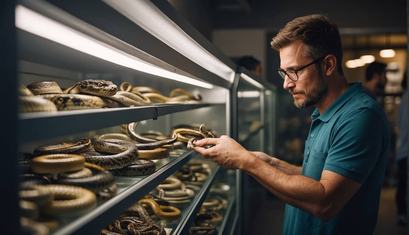 Cobras Domésticas: Tudo O Que Você Precisa Saber 2 A person carefully selecting a domestic snake species from a variety of options