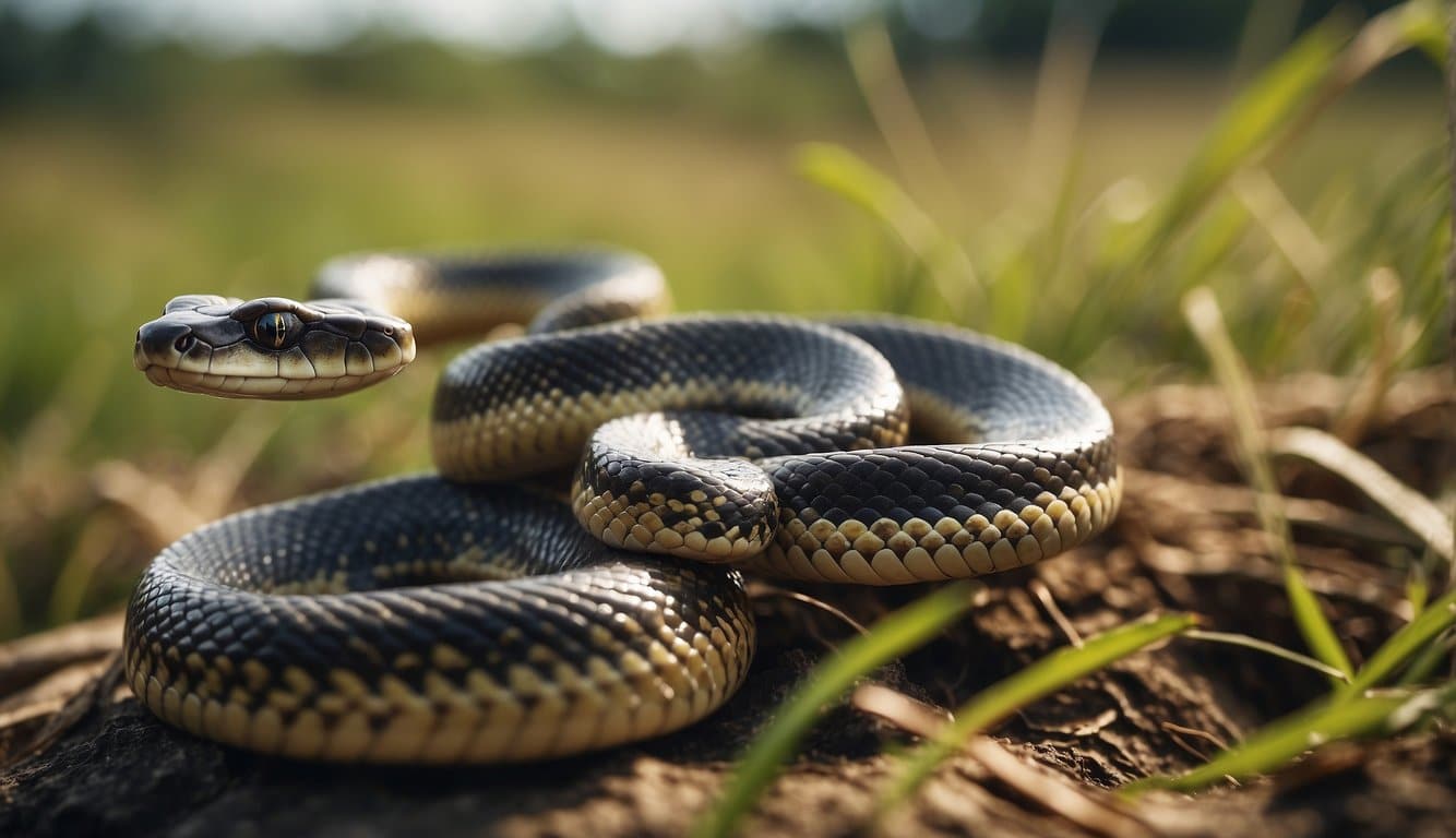 Snakes slither through a clean field habitat