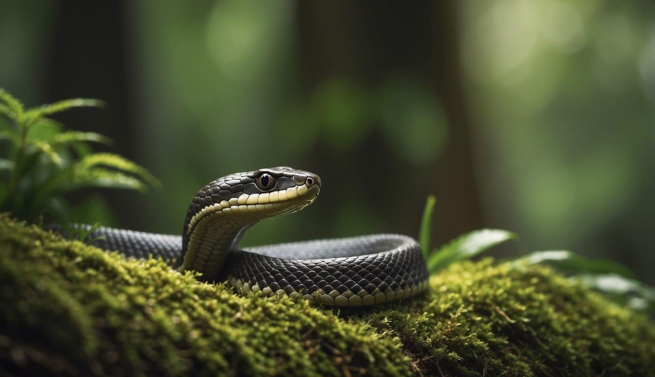 Cobras Najas: Características E Perigos Da Espécie 2 A naja snake slithers through a lush green forest, its hooded head raised as it interacts with its environment