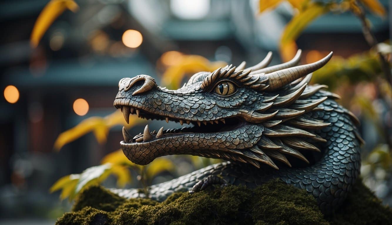 A dragon serpent intertwined with cultural symbols