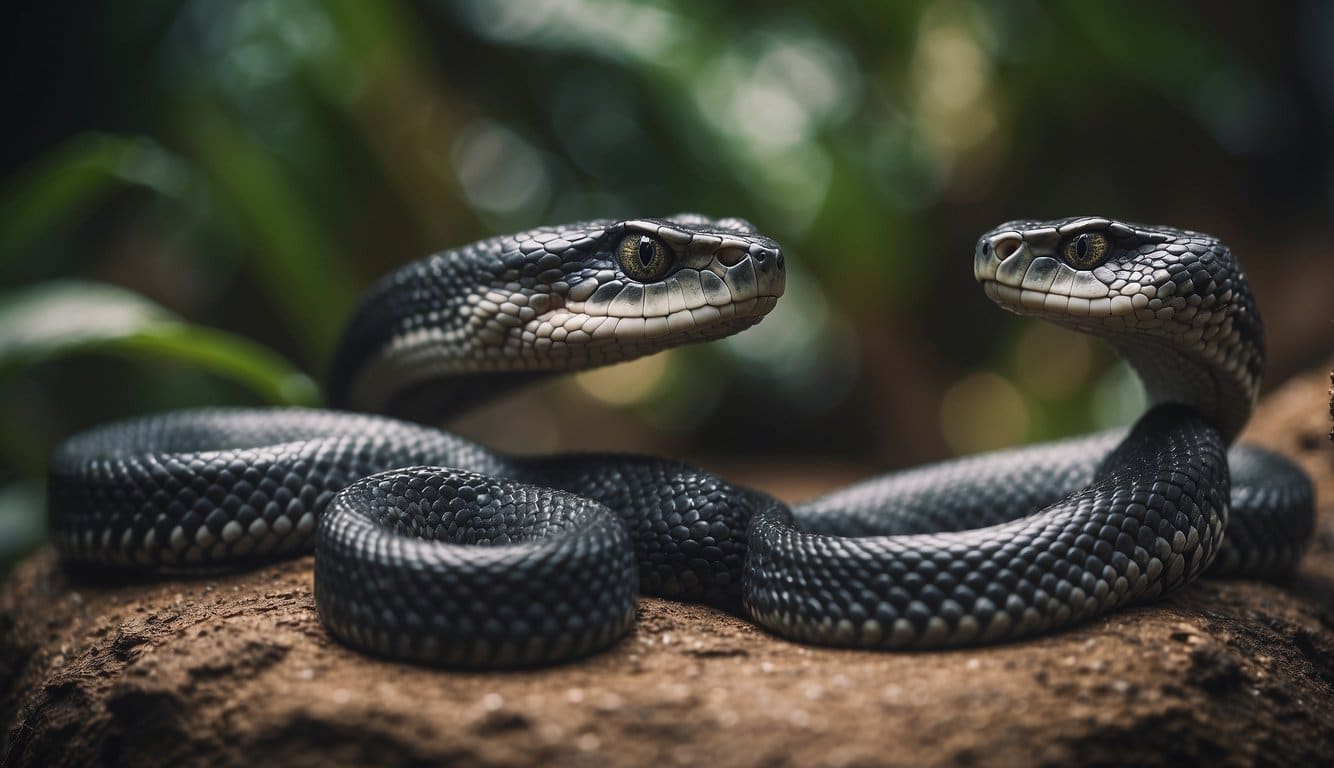 A group of Exu cobra spirits in hierarchy, working together in a powerful and commanding manner
