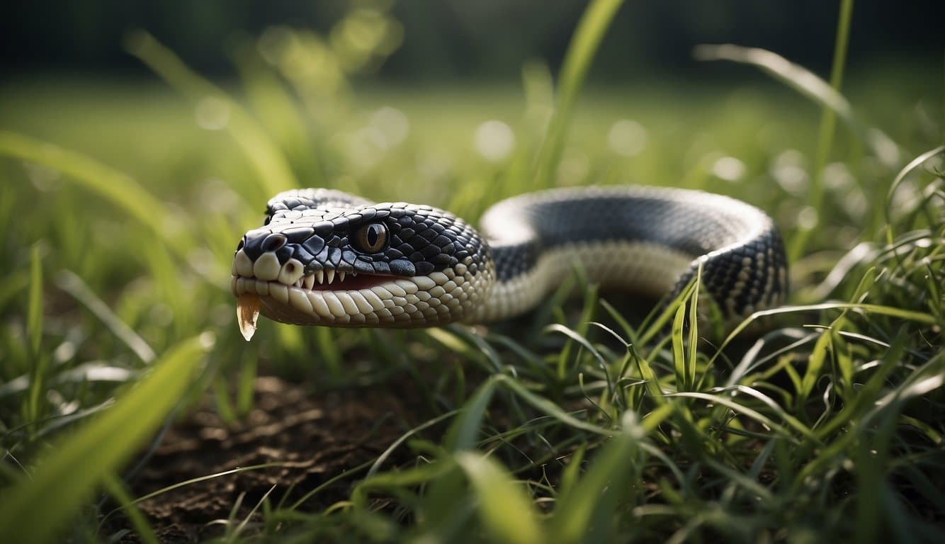 A snake-like creature with venomous fangs, slithering through the grass