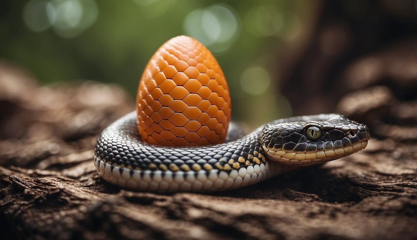 A snake egg being consumed amidst cultural symbols and potential dangers