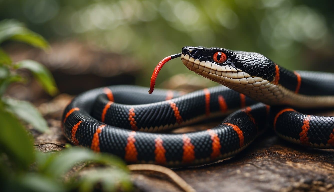 A powerful Caboclo with a coral snake coiled around his neck, surrounded by nature and spiritual energy