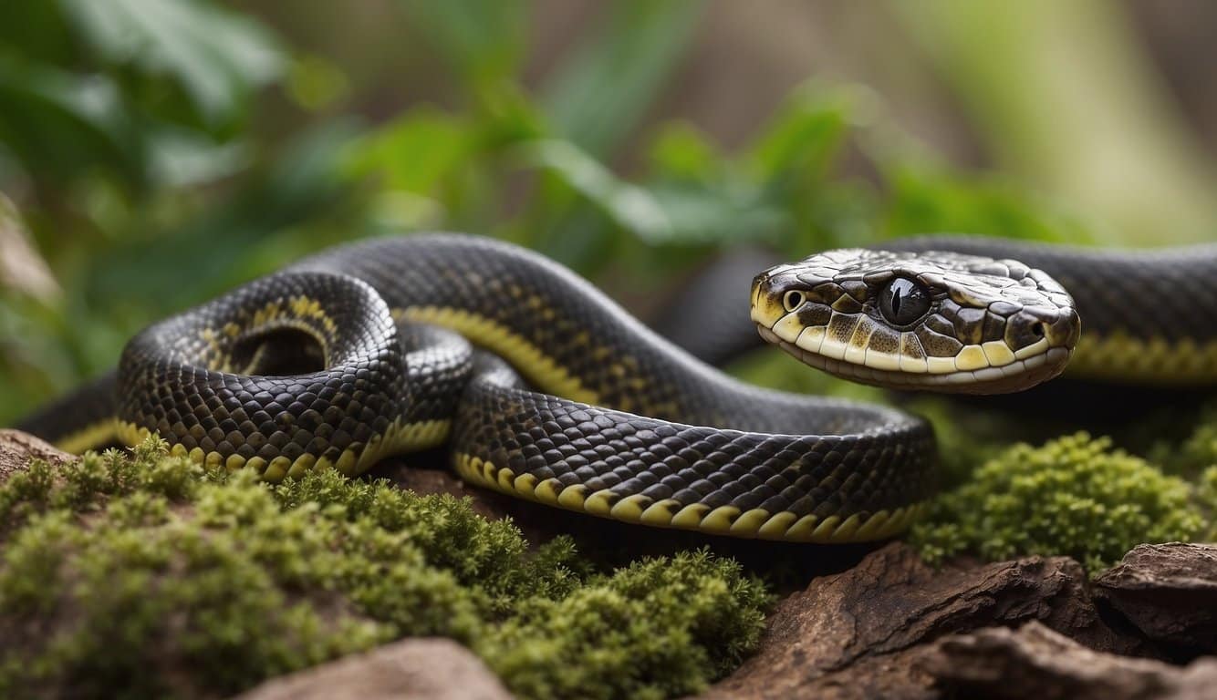 A variety of venomous snakes are depicted in their natural habitats, showcasing their distinct characteristics and markings