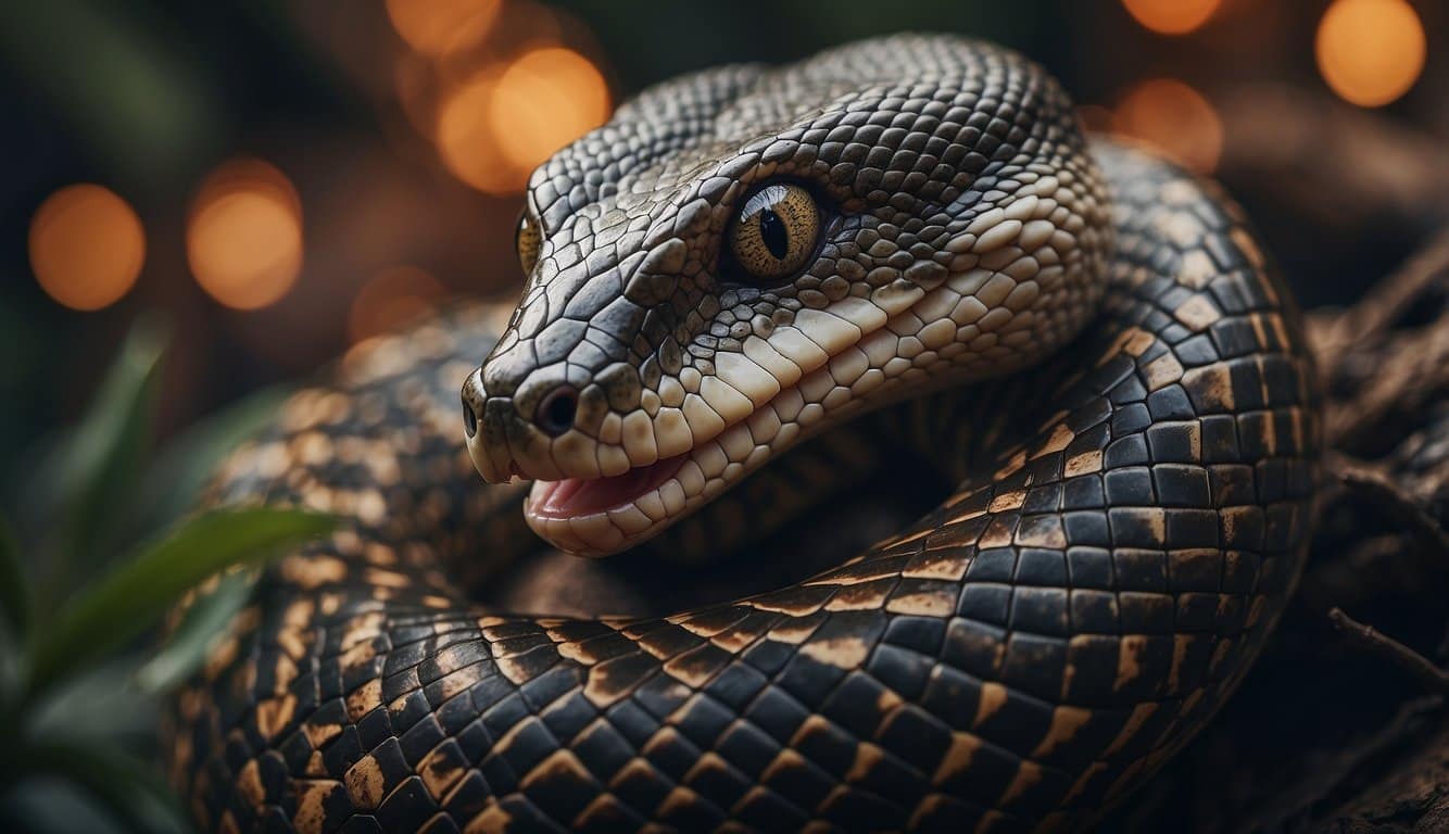 A cunning snake surrounded by symbolic animals in a script