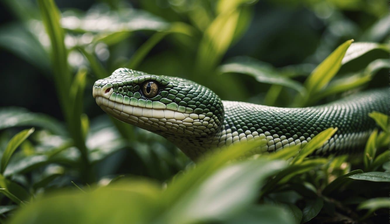 Cecilia Cobra: Quem É Esta Misteriosa Cobra? 3 A cecilia cobra slithers through lush green foliage, its scales shimmering in the dappled sunlight
