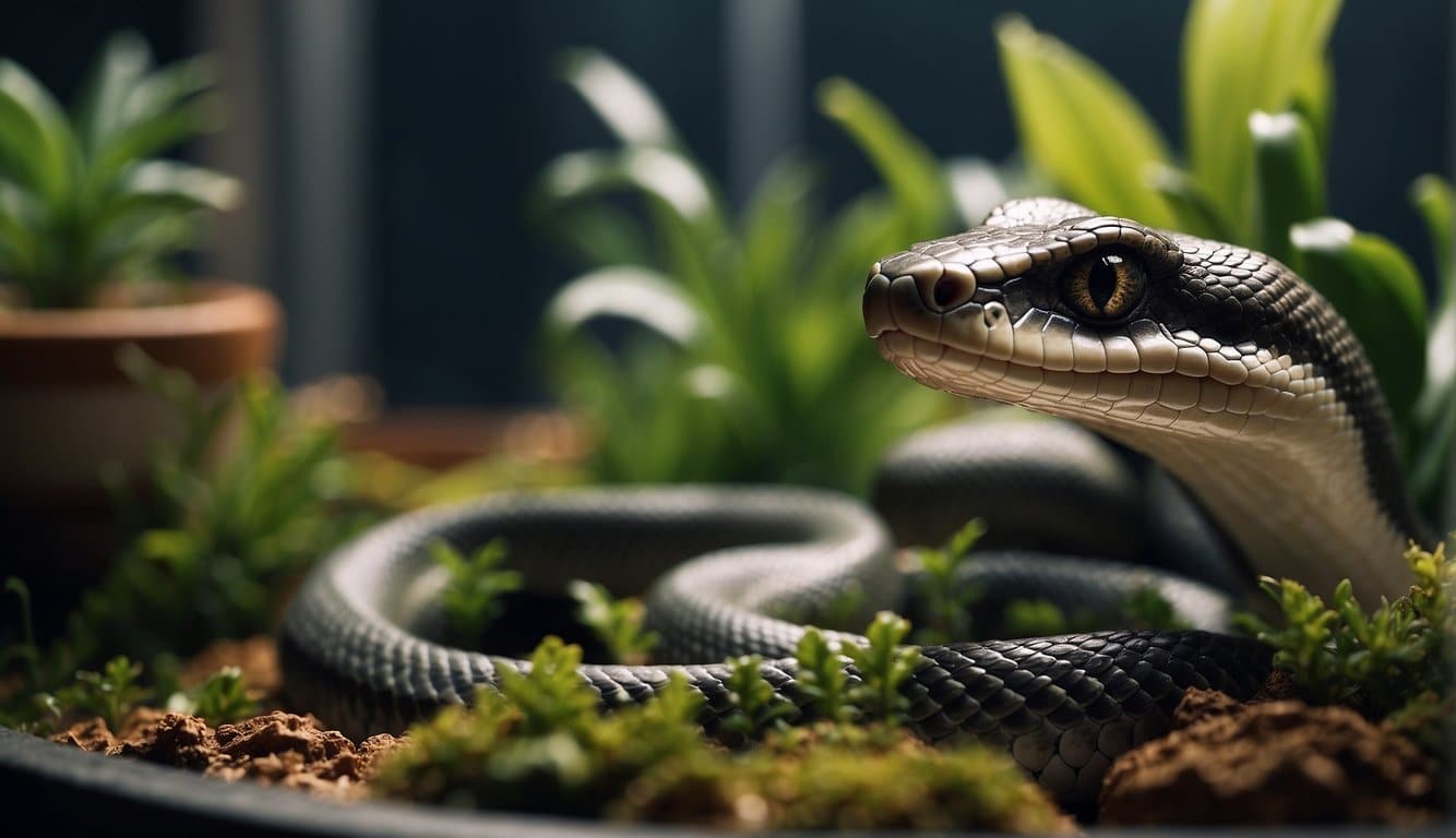 Cobra De Estimação Preço: Quanto Custa Ter Uma Cobra Em Casa? 3 A pet snake in a terrarium, with a heat lamp and water bowl