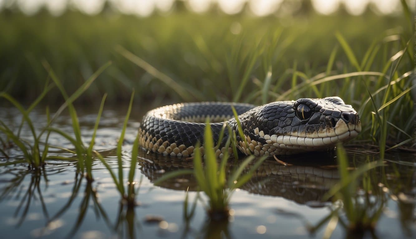 Cobra Do Pantanal: Características E Habitat 3 The Pantanal snake slithers through wetland grasses, blending into the marshy landscape