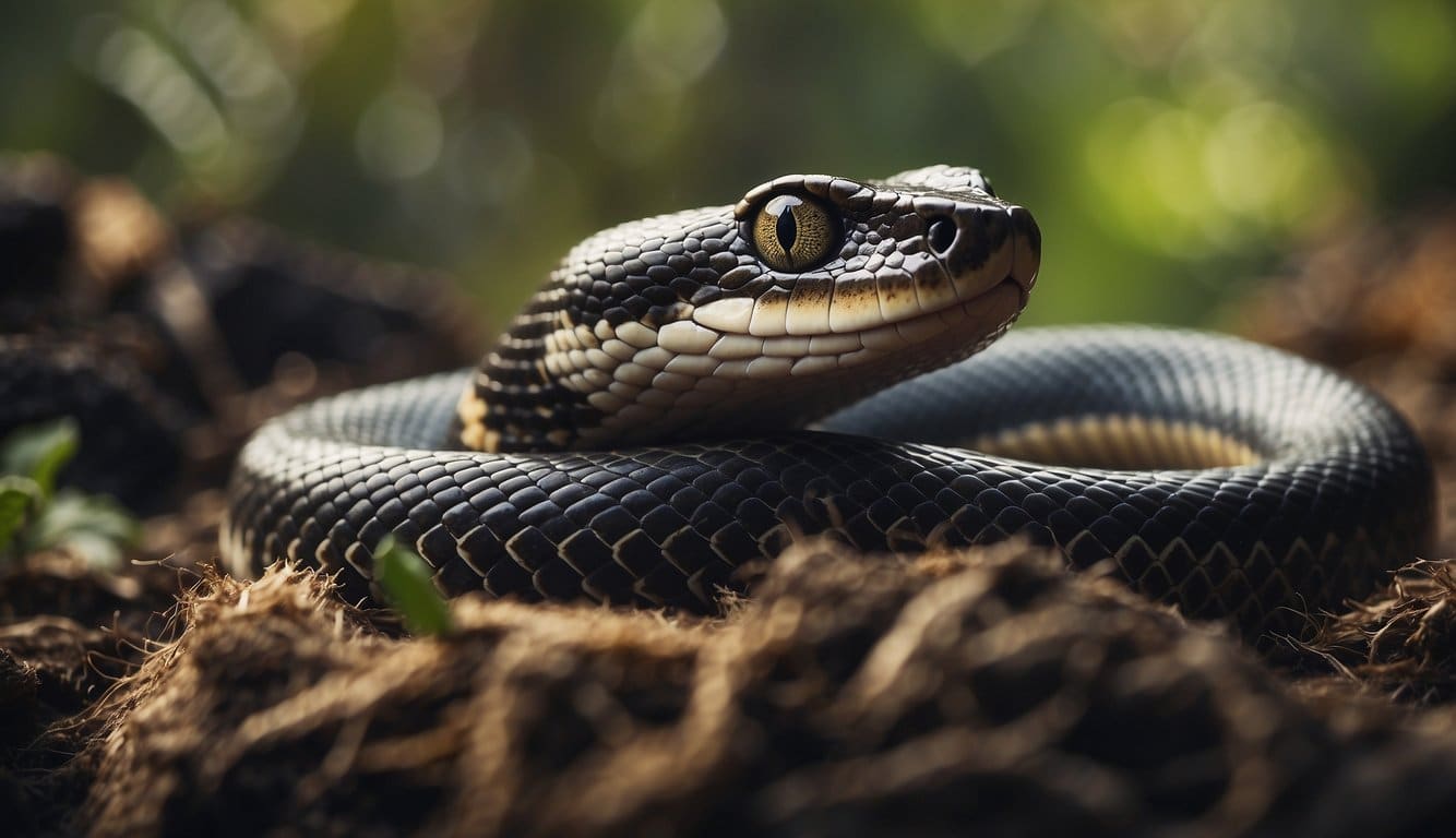 A snake swallowing a domestic animal whole