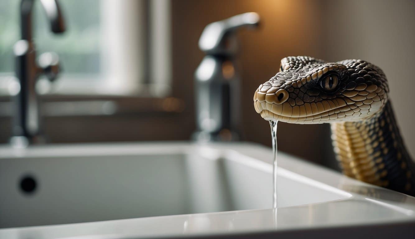 A cobra slithers over a sink, with details of coverage and costs written on the background