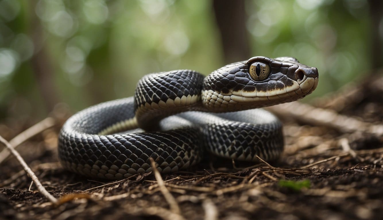 A snake in the Mato Grosso forest hunting a small rodent, while a bird of prey watches from above