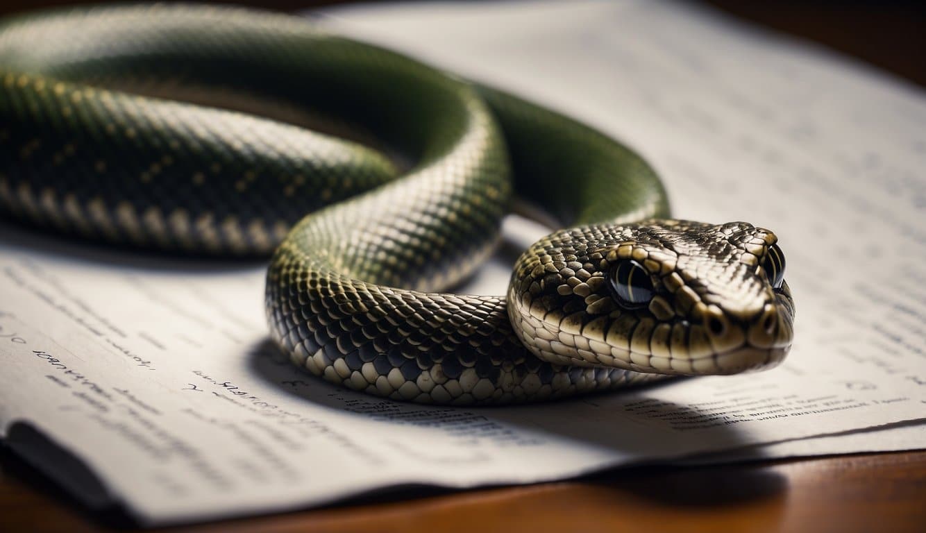 Cobras Domésticas: Tudo O Que Você Precisa Saber 3 A domestic snake slithers through a legal document, representing legislation and responsibility