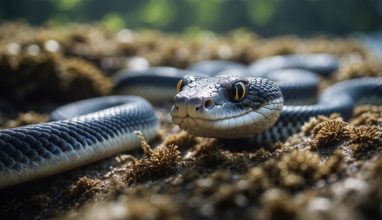 Brazilian sea snakes swimming and feeding in their natural habitat