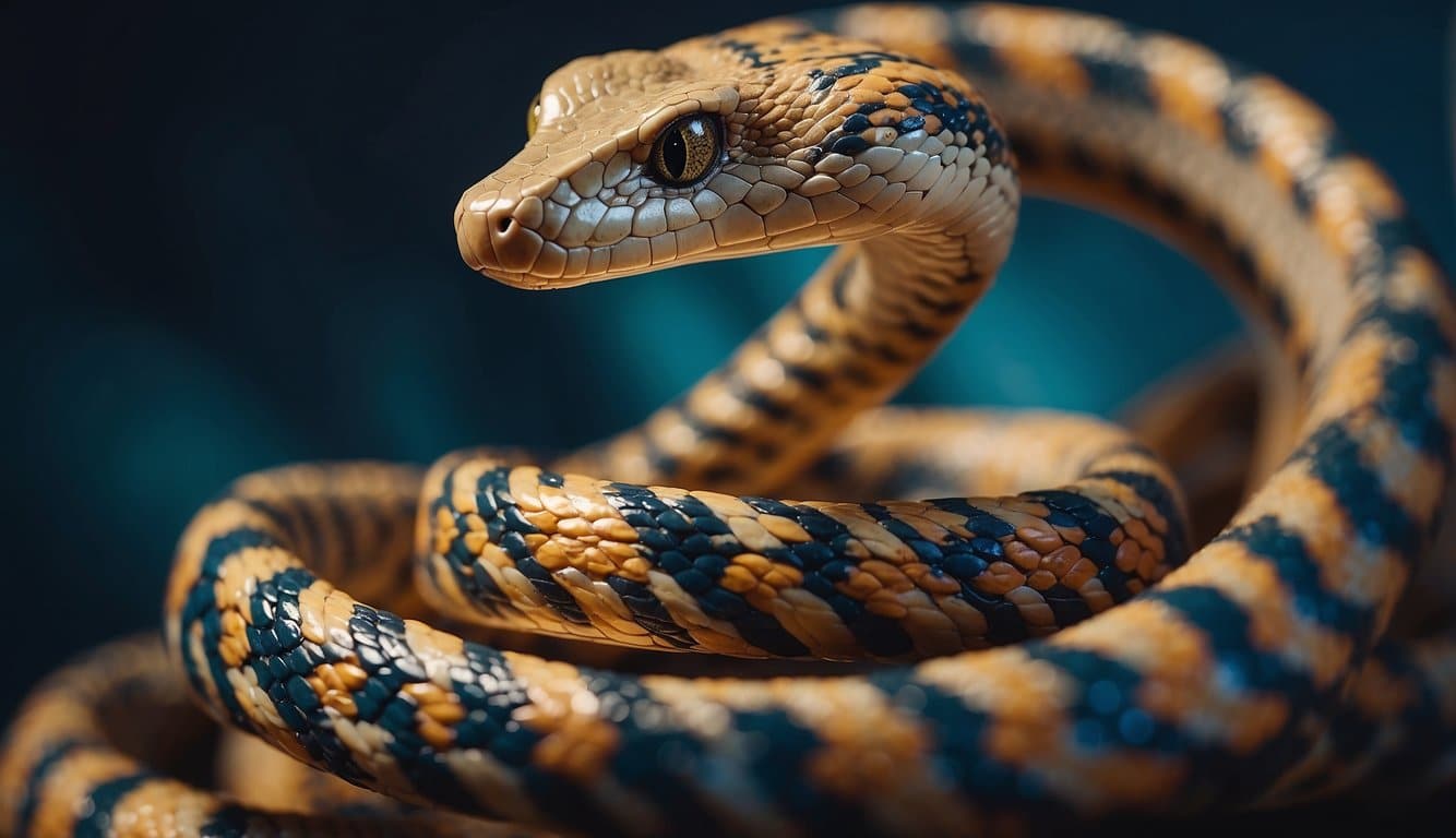 A coiled kundalini serpent integrates and balances within a swirling energy field