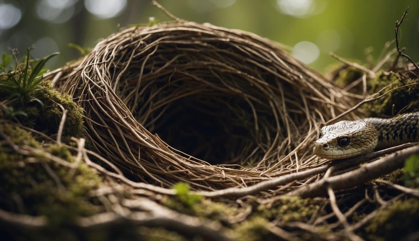 A human-made structure disrupts a snake's nest in a natural setting
