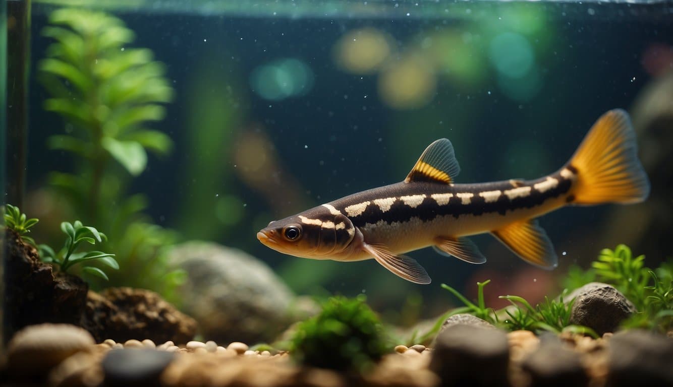 Peixe Cobra Kuhli: Características E Cuidados Básicos 3 A kuhli loach swims among plants and rocks in a healthy aquarium setting