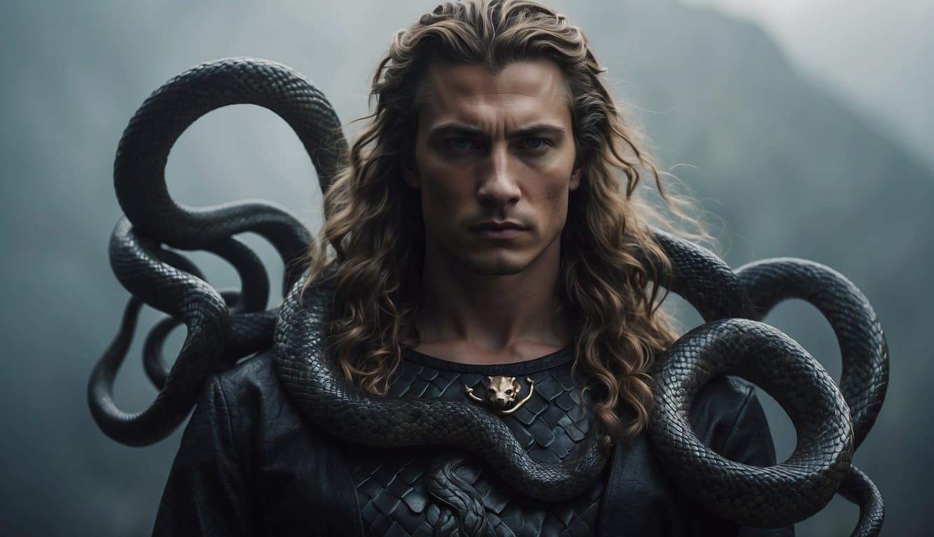 A mythical creature with snakes for hair, standing tall and menacing