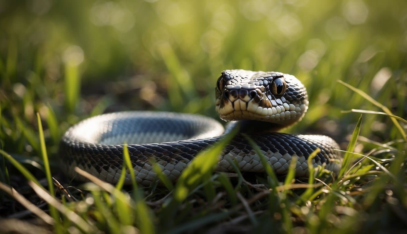 A snake slithers through a grassy field, showcasing its ecological importance and potential danger