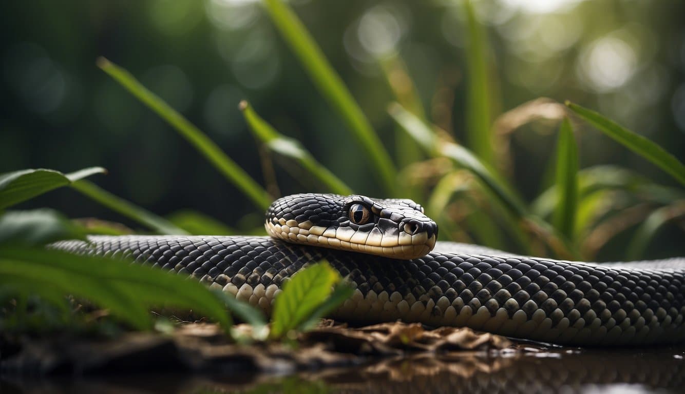 Cobra Do Pantanal: Características E Habitat 4 A snake in the Pantanal wetlands, surrounded by lush vegetation and wildlife