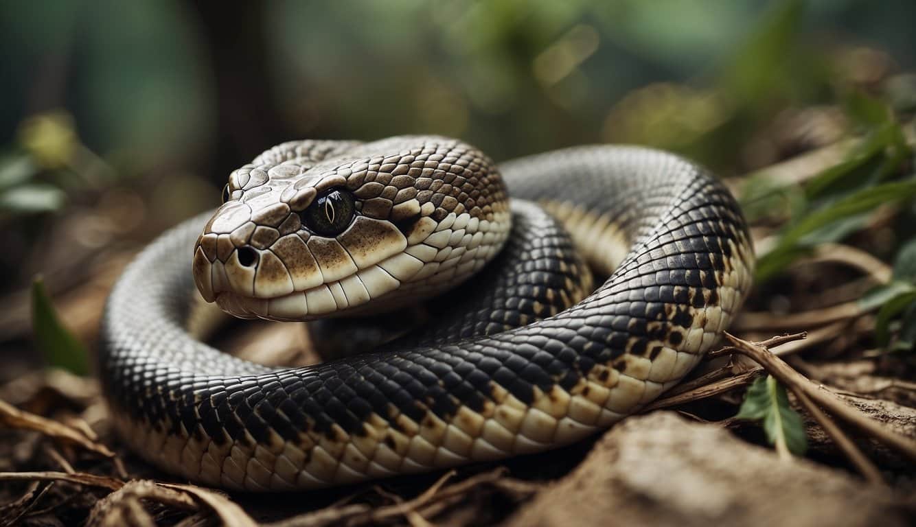 A snake slithers through its natural habitat, displaying its behavior