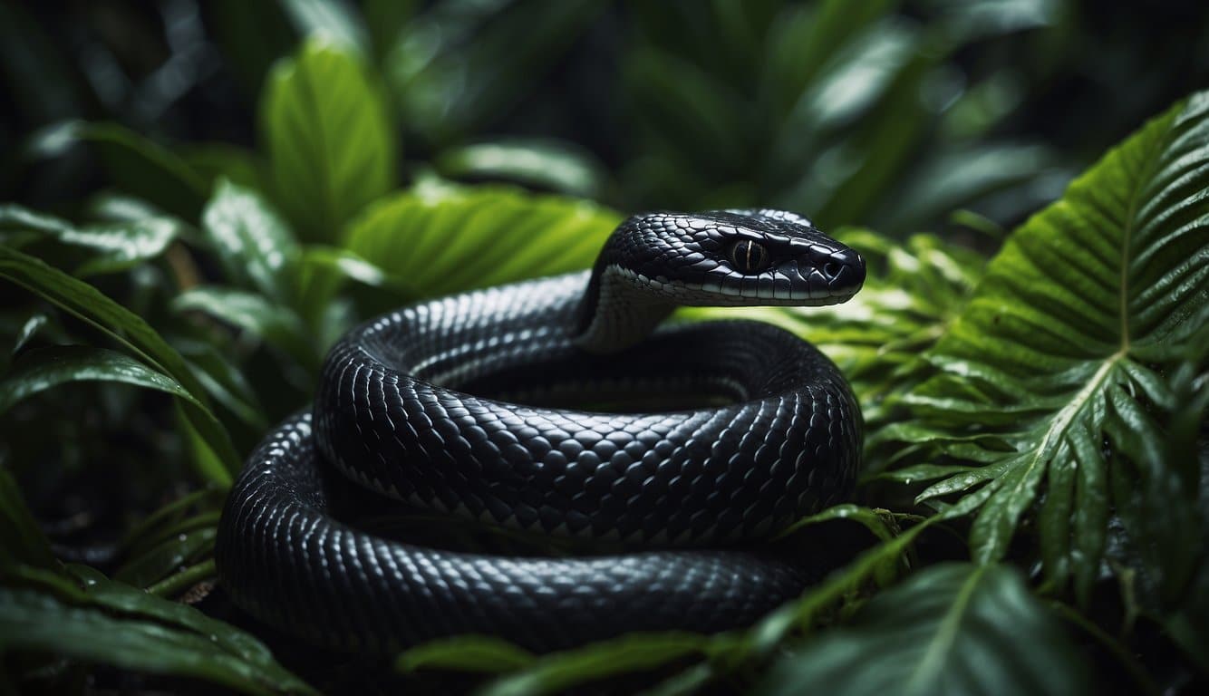 Cobra Jaracuçu Preta: Conheça As Características E Hábitos Da Espécie 4 A black jaracuçu snake slithers through the lush rainforest, blending into the dark, damp foliage
