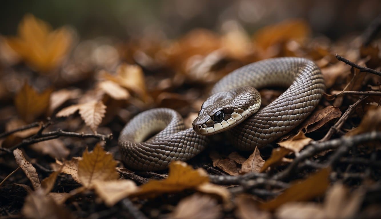 Cobra Marrom Com Listra Preta: Conheça As Características E Hábitos Da Espécie 4 A brown snake with a black stripe, coiled in a defensive posture, surrounded by fallen leaves and twigs