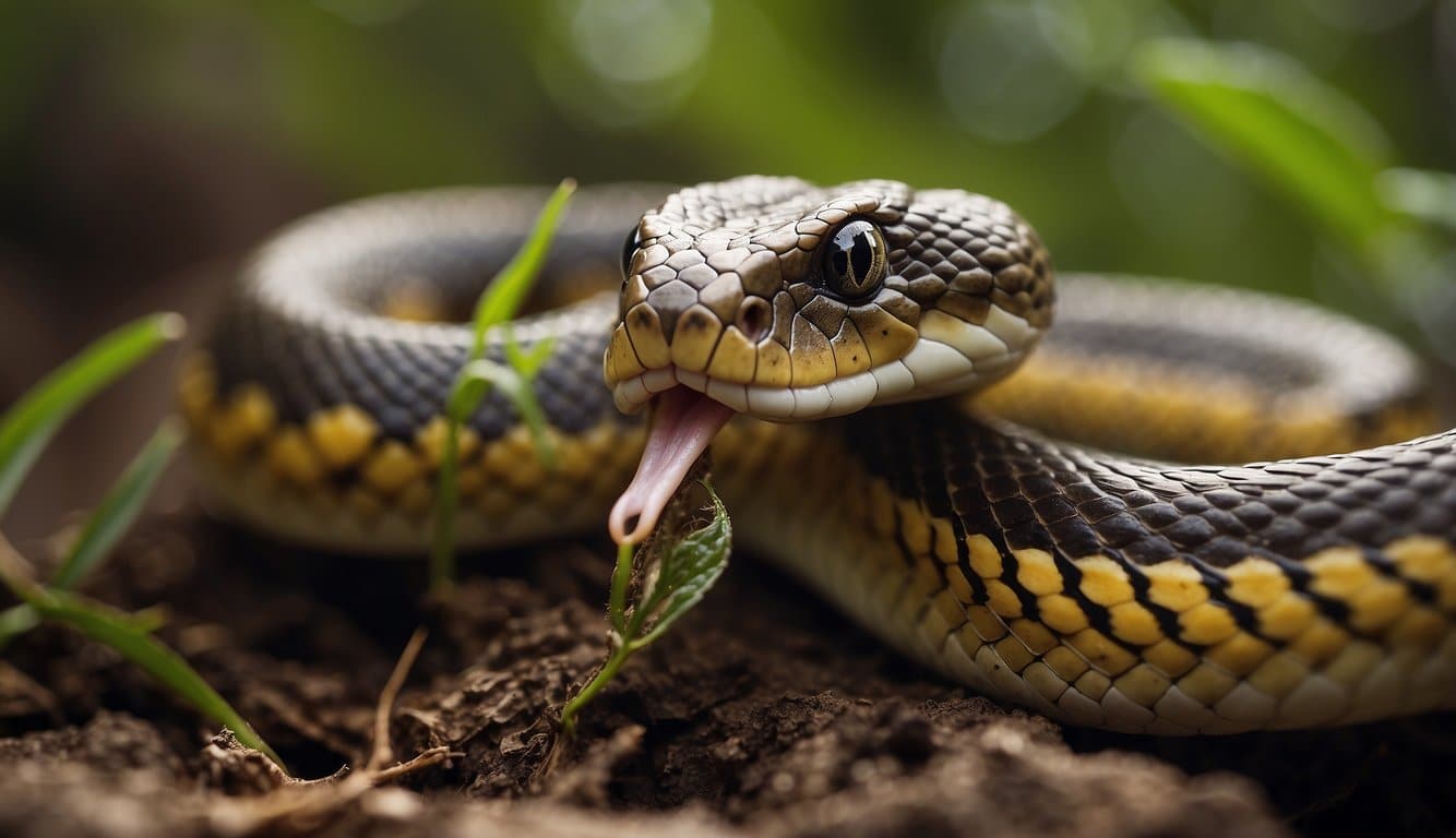 A snake resembling a worm, eating and reproducing