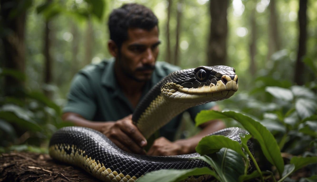 A snake researcher studies and documents various species in the forests of Bahia, Brazil