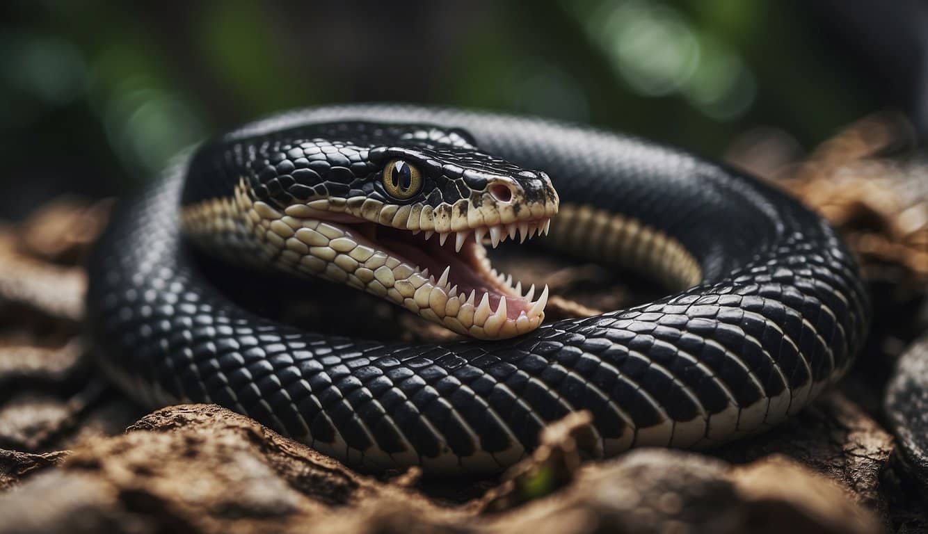 Serpents extracting venom, with fangs piercing prey, while venom is collected and used for various purposes