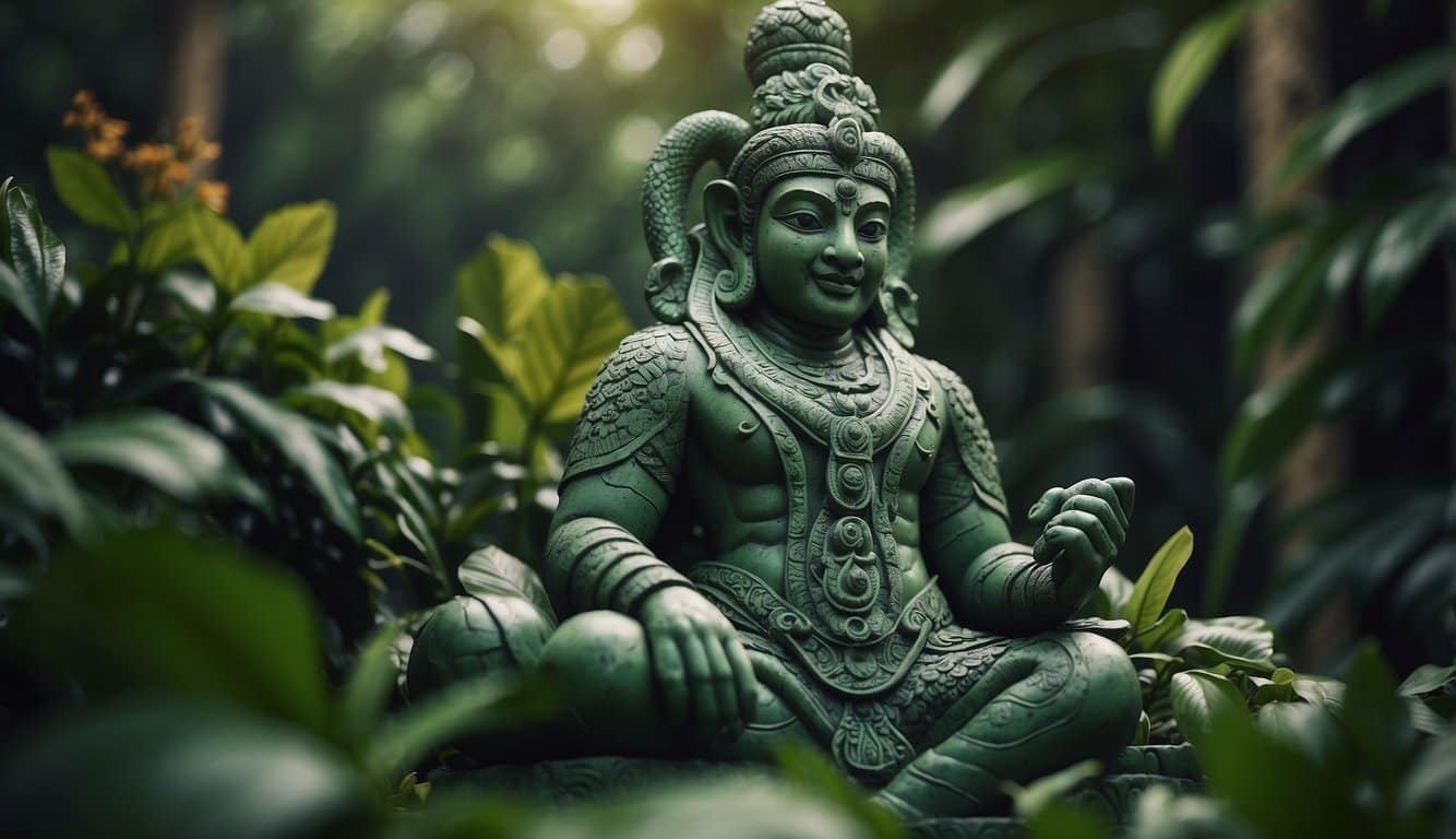 A serpent god presides over a society of serpents, surrounded by ornate temples and lush jungle foliage