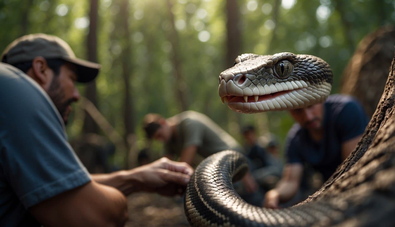 A snake's loreal pit interacts with humans in a conservation setting