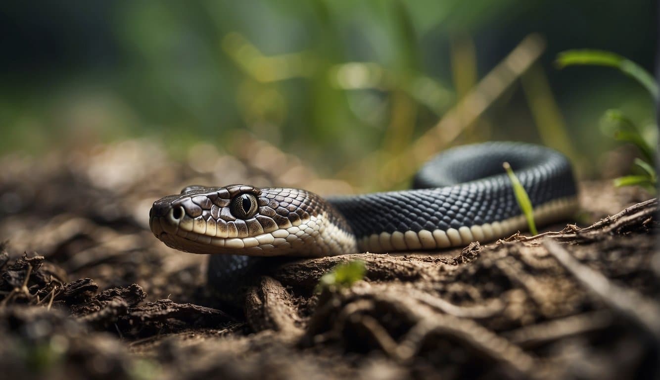 A snake is being killed with a stick