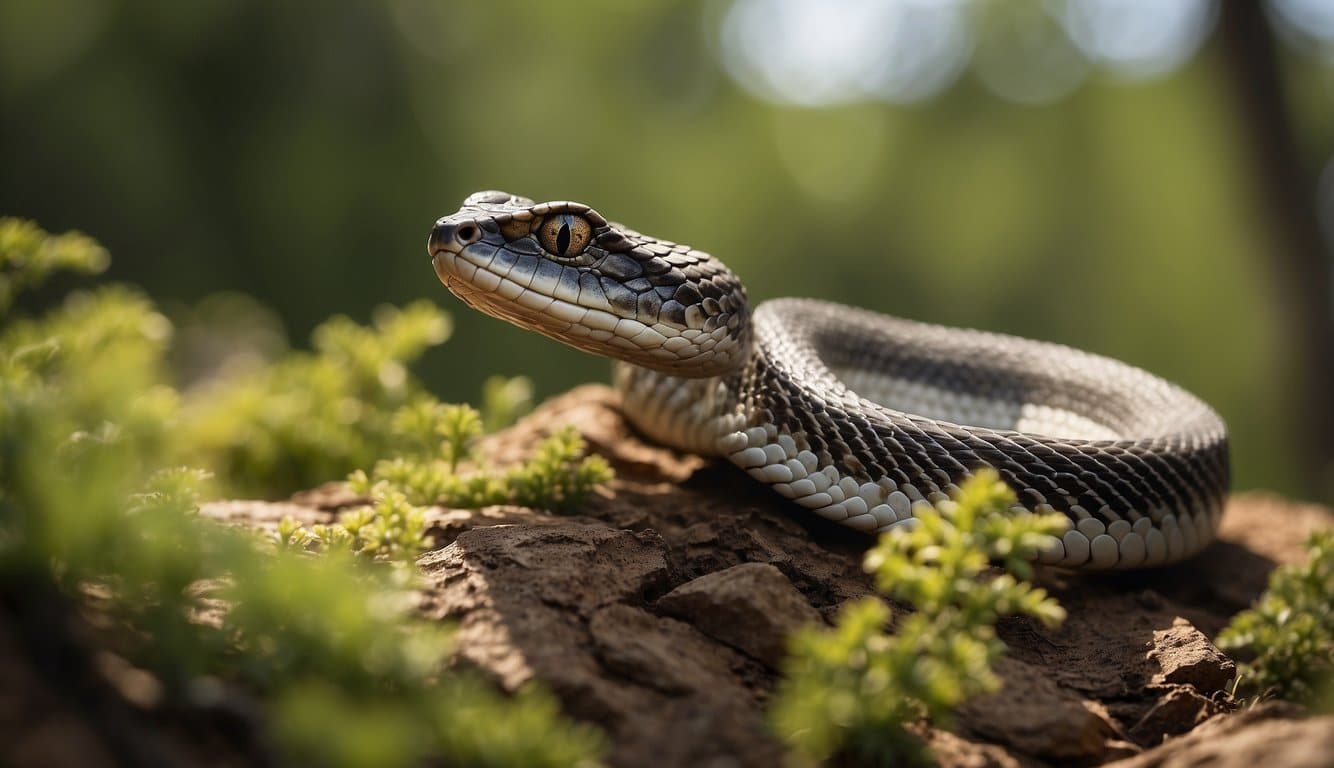 A diverse ecosystem with notable species, including a viper, in a natural setting