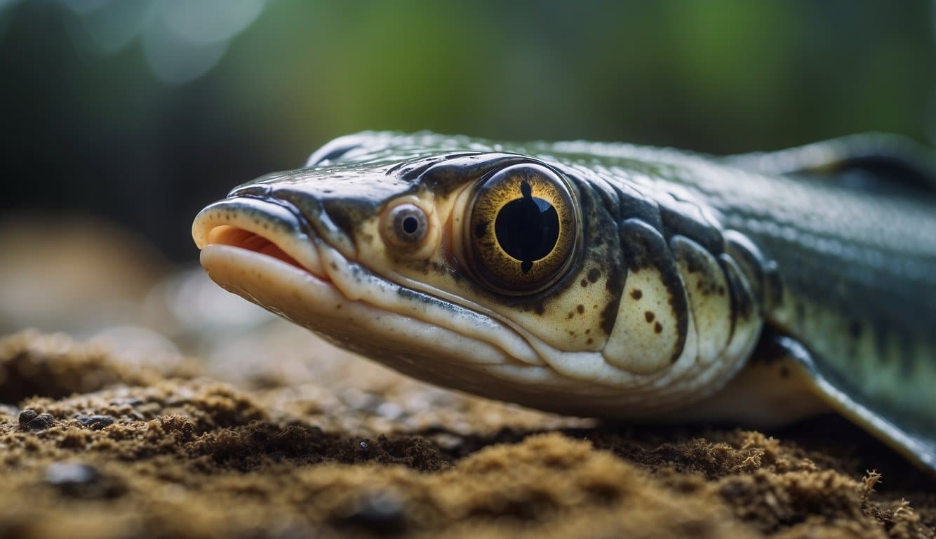A fish resembling a snake in a reproduction and development scene