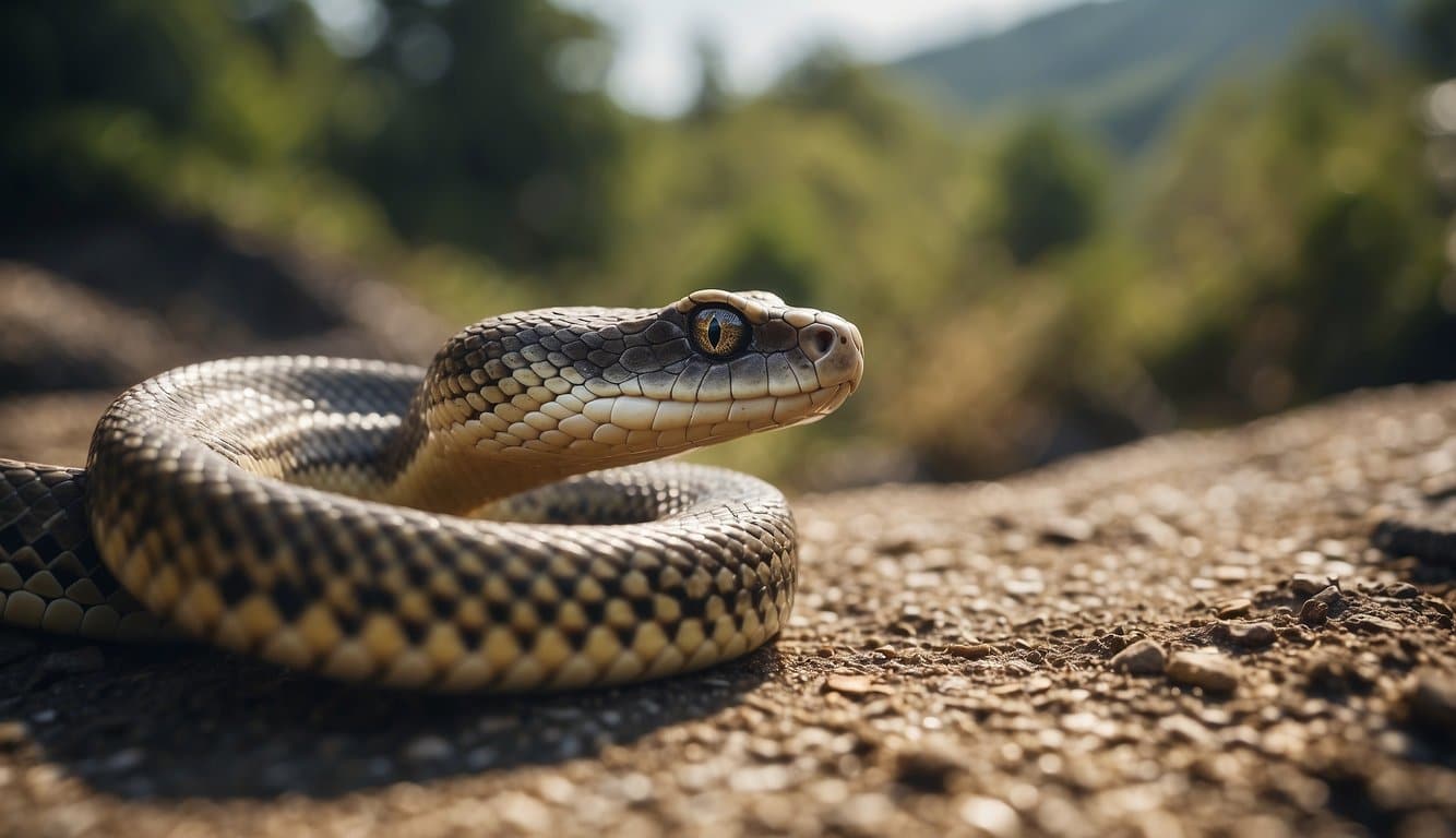 A snake coexists with humans in a conservation area, living up to 30 years