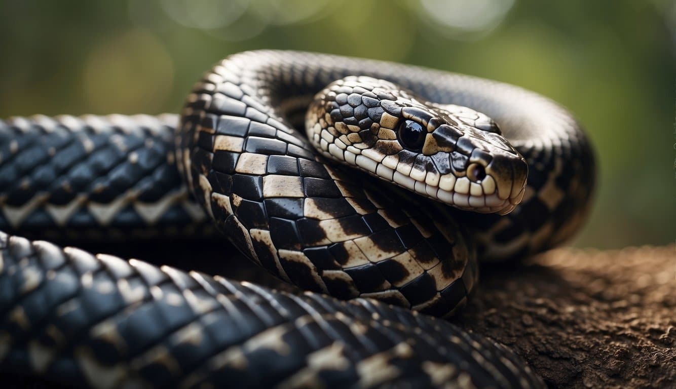 A coiled steel snake, its rigid body contorted in a tense and conflicted manner, symbolizing complex relationships and internal struggles