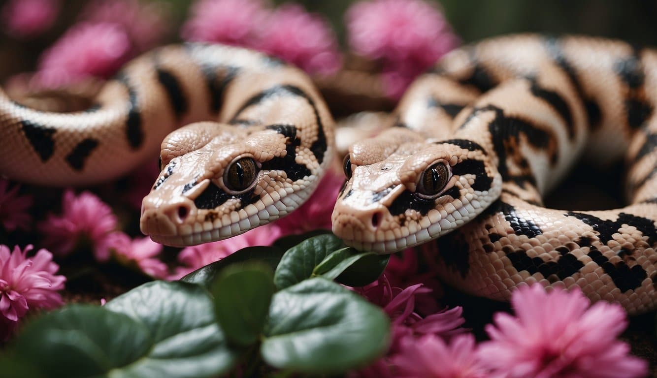 A pink boa constrictor slithers among curious objects