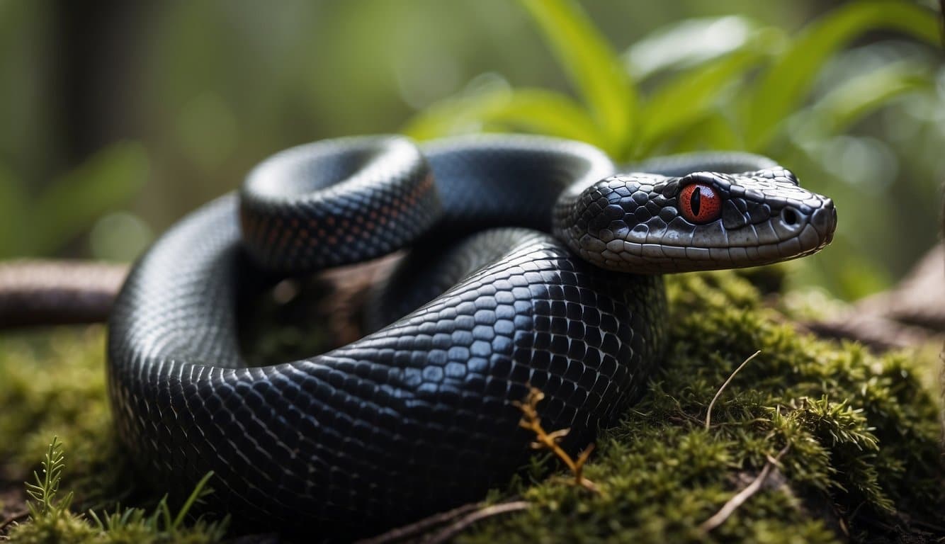 Cobra Negra De Barriga Vermelha: Características E Habitat 5 A black snake with a red belly slithers through the forest, shedding its skin as it grows, while hunting for prey