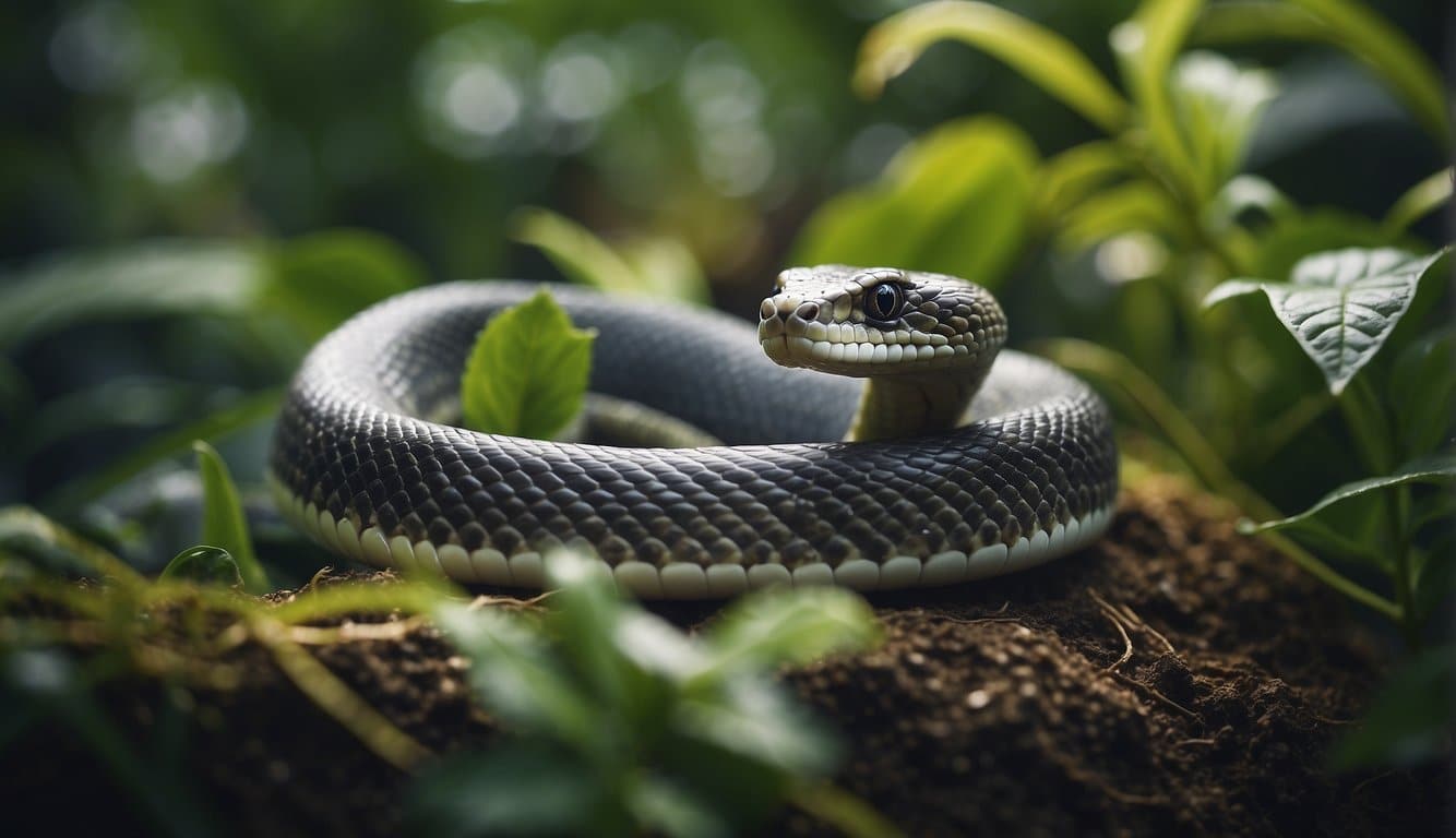 Serpente Classificações Inferiores: O Que São E Como Funcionam? 5 A snake slithers through a lush jungle, surrounded by diverse plant life and small creatures