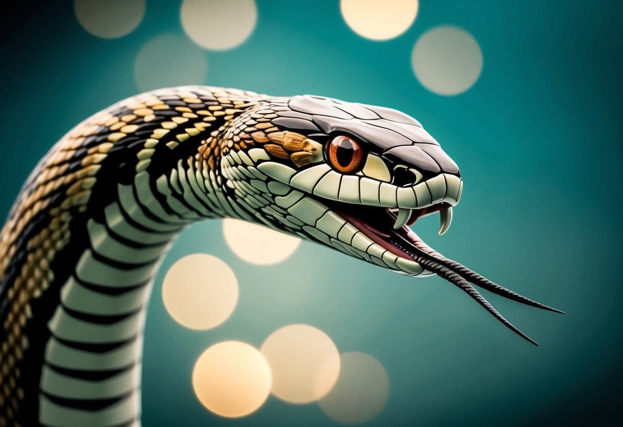 Uma ilustração detalhada da cabeça de uma cobra, mostrando sua anatomia, características e representação simbólica