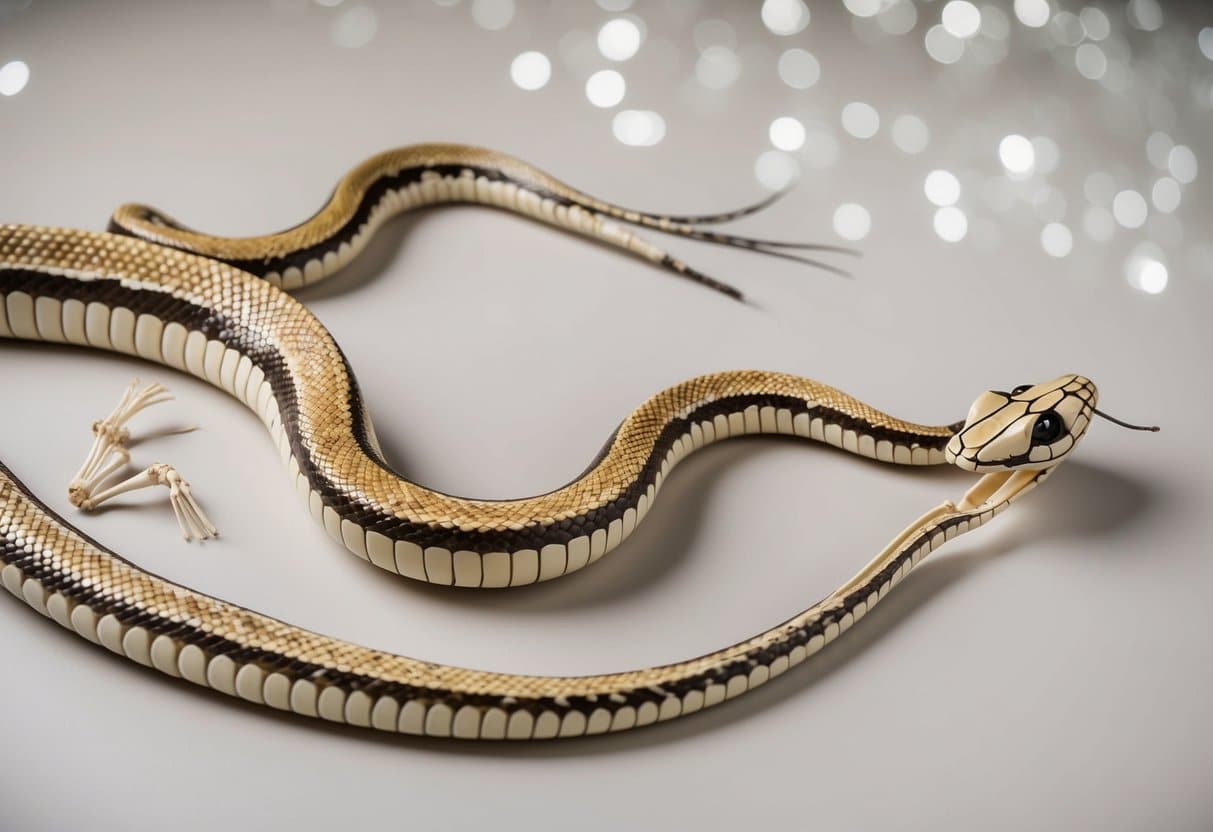 Uma ilustração detalhada de um esqueleto de cobra, com características e proporções anatômicas precisas, contra um fundo neutro.